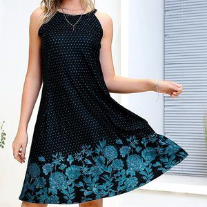 Reborn Collection Black & Blue Floral Dot Sleeveless Dress Size XL